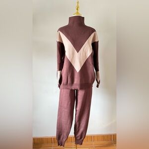 Brown and Cream Knit Sweater and Pants Set